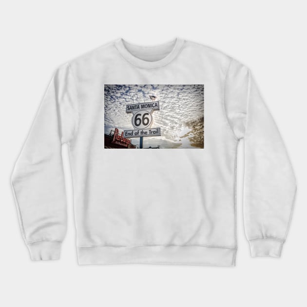 End of Trail Route 66 Santa Monica Crewneck Sweatshirt by Robert Alsop